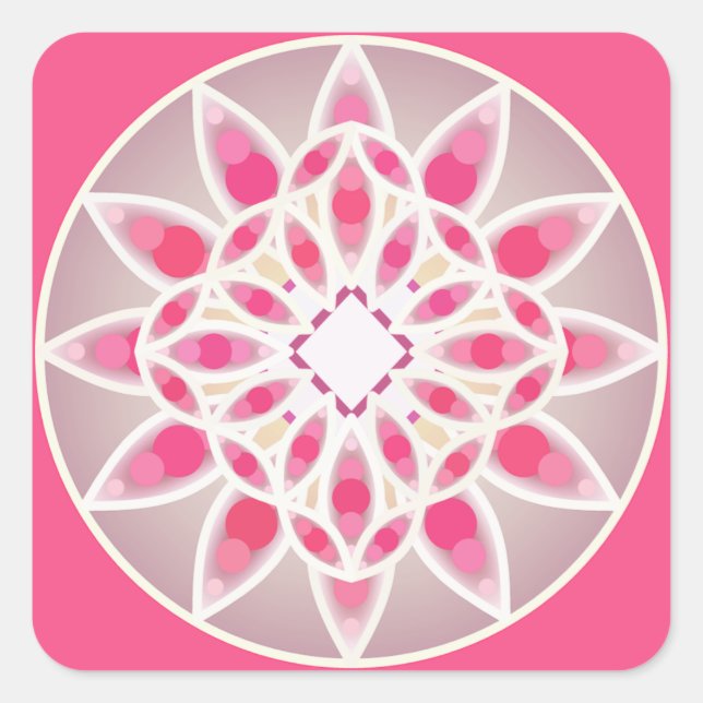 Mandala pattern in hot pink, white and grey square sticker (Front)