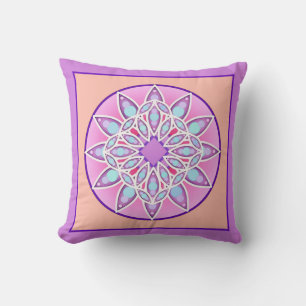 Mandala pattern in lavender, orchid and coral cushion