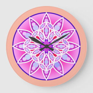 Mandala pattern in lavender, orchid and coral large clock