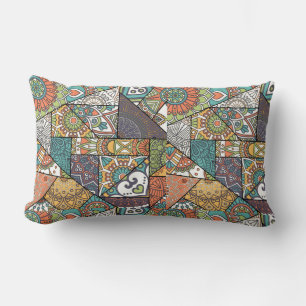 Mandala Pattern in Patchwork Quilt Design (browns) Lumbar Cushion