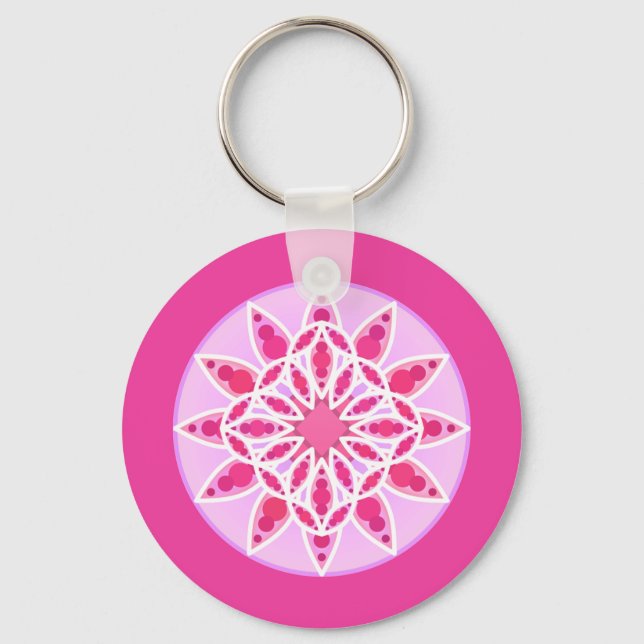 Mandala Pattern in Pink, Fuchsia and White Key Ring (Front)
