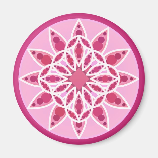 Mandala pattern in pink,  fuchsia and white magnet (Front)
