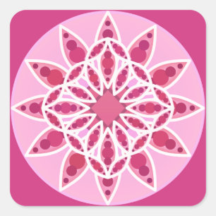 Mandala pattern in pink,  fuchsia and white square sticker