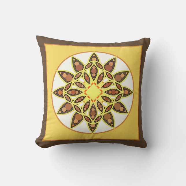 Mandala pattern in shades of chocolate and gold cushion (Front)