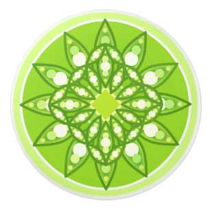Mandala pattern in shades of lime green ceramic knob