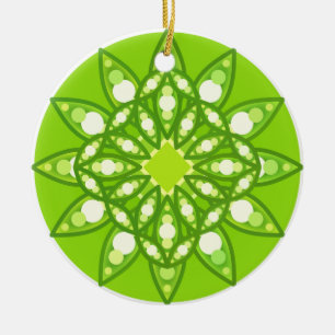 Mandala pattern in shades of lime green ceramic tree decoration