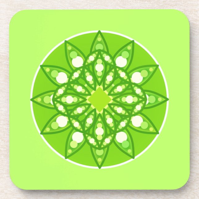 Mandala Pattern in Shades of Lime Green  Coaster (Front)