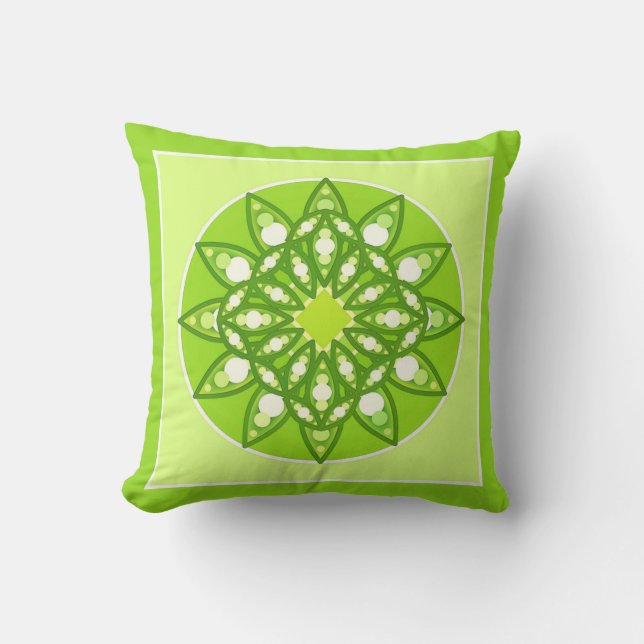 Mandala pattern in shades of lime green cushion (Front)