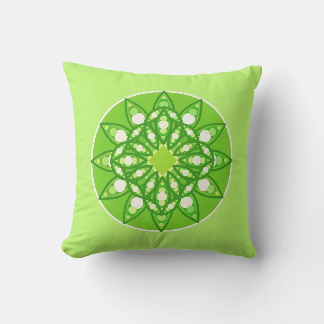 Mandala Pattern in Shades of Lime Green Cushion (Front)