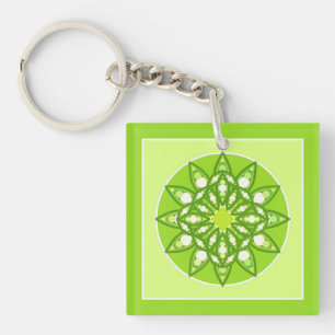 Mandala pattern in shades of lime green key ring