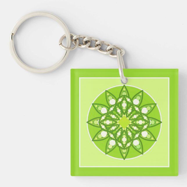 Mandala pattern in shades of lime green key ring (Front)