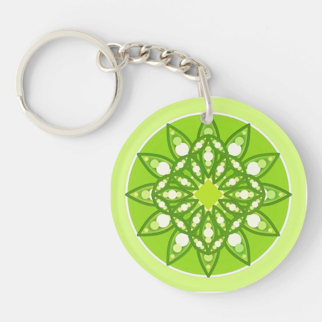 Mandala pattern in shades of lime green key ring (Front)