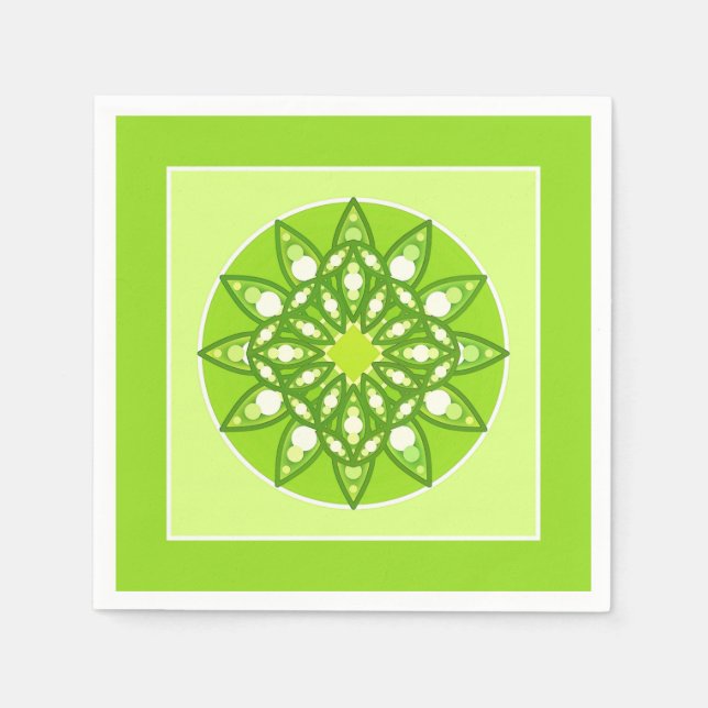 Mandala pattern in shades of lime green napkin (Front)