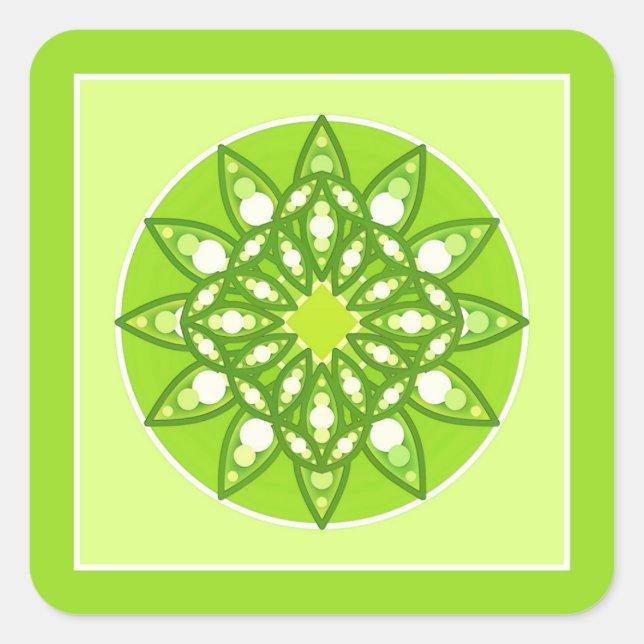 Mandala pattern in shades of lime green square sticker (Front)