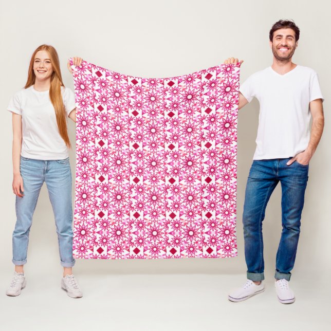 Mandala Pattern in Shades of Pink, Maroon Fleece Blanket (In Situ)