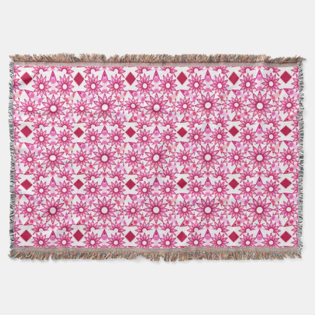 Mandala pattern in shades of pink, maroon throw blanket (Front)