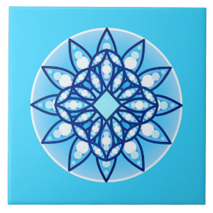 Mandala pattern in sky blue, cobalt & white tile