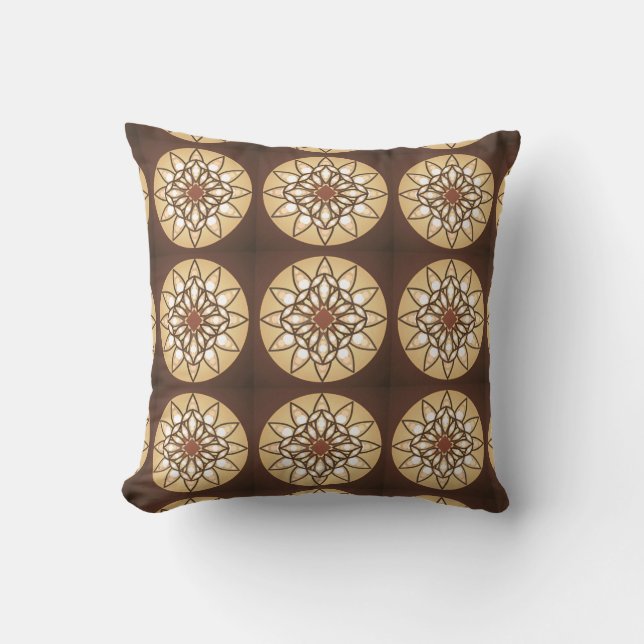 Mandala pattern in tan and chocolate brown cushion (Front)