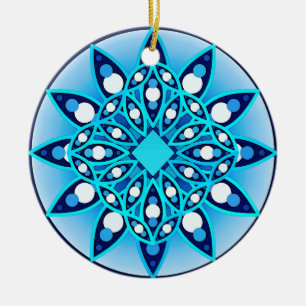 Mandala pattern in turquoise, cobalt & white ceramic tree decoration