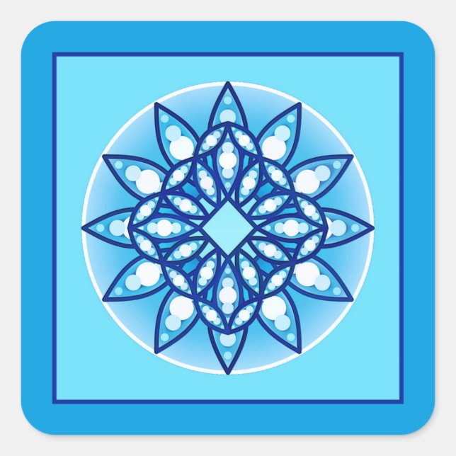 Mandala pattern in turquoise, cobalt & white square sticker (Front)