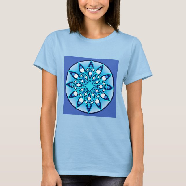 Mandala pattern in turquoise, cobalt & white T-Shirt (Front)