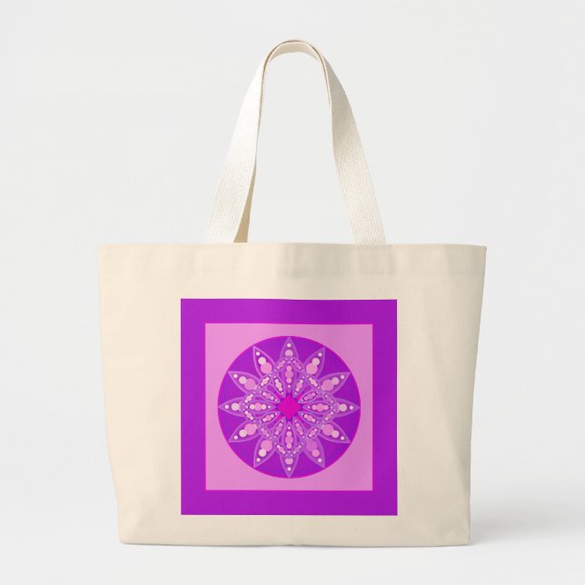 Mandala pattern in violet, orchid and pink large tote bag (Front)