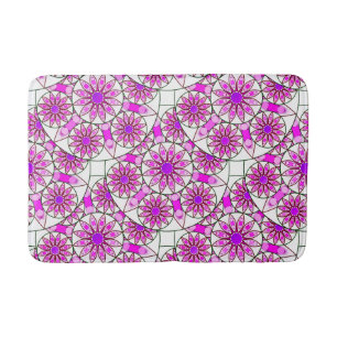 Mandala pattern, lavender, pink, hot pink, white bath mat