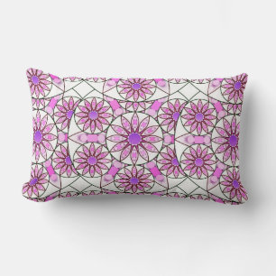 Mandala pattern, lavender, pink, hot pink, white lumbar cushion