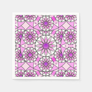 Mandala pattern, lavender, pink, hot pink, white napkin