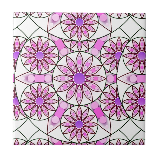 Mandala pattern, lavender, pink, hot pink, white tile (Front)