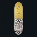 Mandala Pattern Monogram Faux Gold Foil Skateboard<br><div class="desc">A vibrant white on black abstract mandala pattern on a faux gold skateboard with a stunning symmetrical pattern. Unique and bold symbol of the universe.</div>