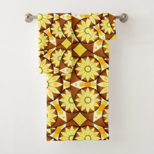Mandala Pattern, Shades of Brown and Gold Bath Towel Set