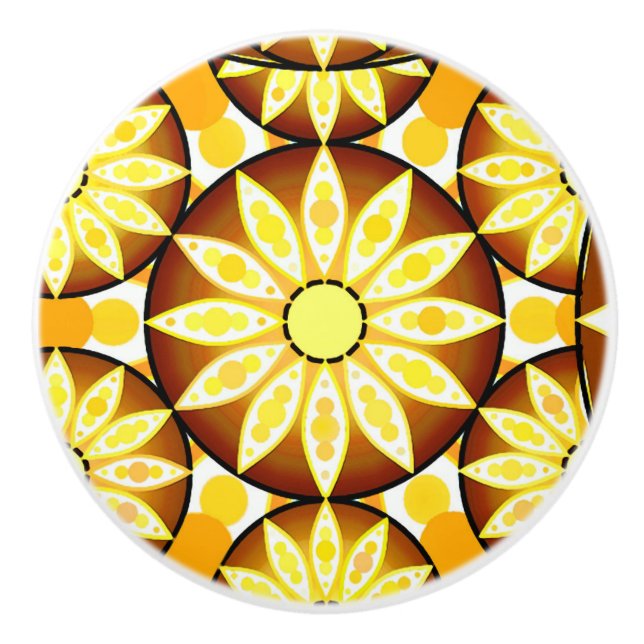 Mandala pattern, shades of brown and gold ceramic knob (Front)