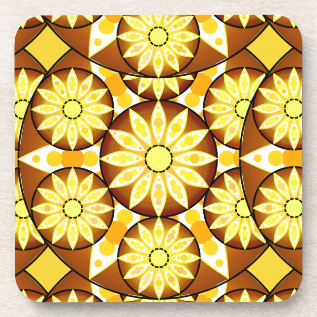 Mandala pattern, shades of brown and gold coaster (Front)