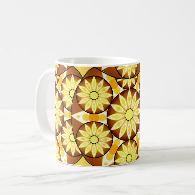 Mandala pattern, shades of brown and gold coffee mug (Front Left)