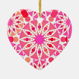 Mandala pattern, shades of pink and coral ceramic tree decoration