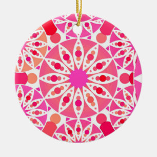 Mandala pattern, shades of pink and coral ceramic tree decoration