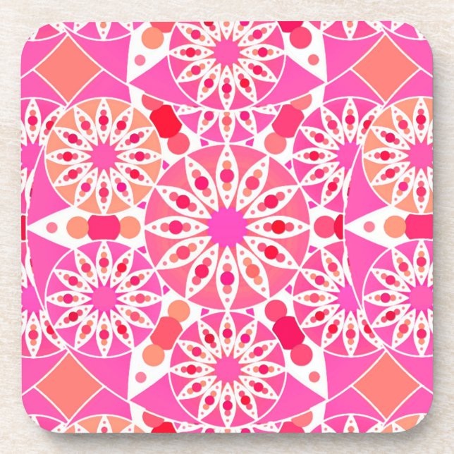 Mandala pattern, shades of pink and coral coaster (Front)