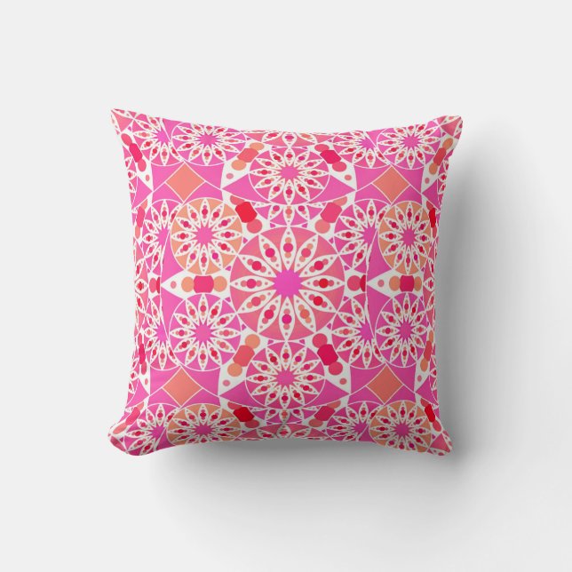 Mandala pattern, shades of pink and coral cushion (Front)