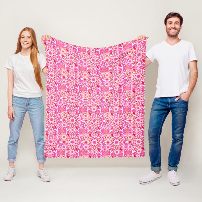 Mandala pattern, Shades of Pink and Coral Fleece Blanket (In Situ)