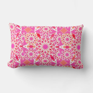 Mandala pattern, shades of pink and coral lumbar cushion