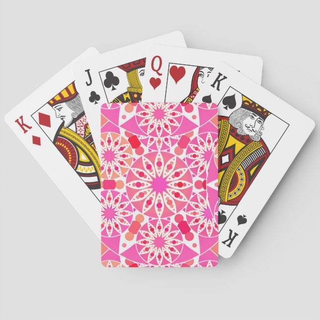 Mandala pattern, shades of pink and coral playing cards (Back)