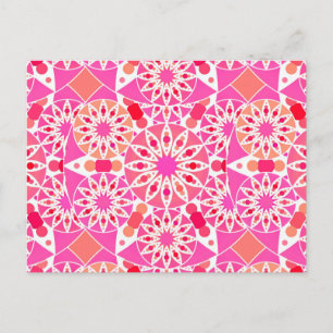 Mandala pattern, shades of pink and coral postcard