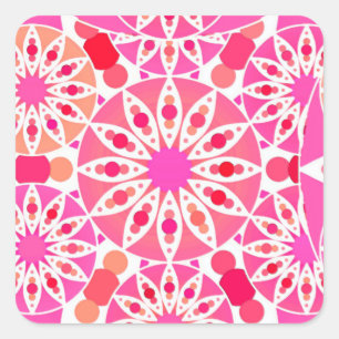 Mandala pattern, shades of pink and coral square sticker