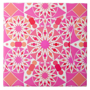 Mandala pattern, shades of pink and coral tile