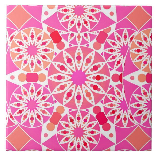 Mandala pattern, shades of pink and coral tile (Front)