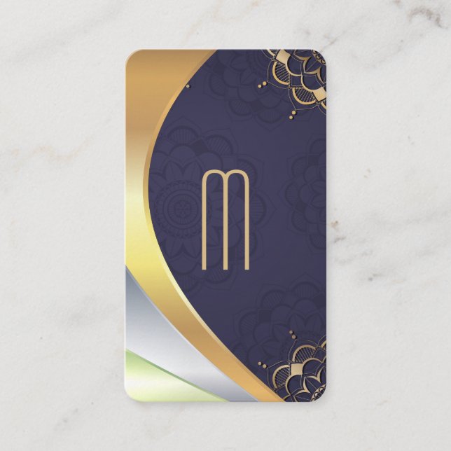 Mandala Pattern | Sleek Monogram | Metal Layers Business Card (Front)