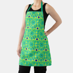 Mandala pattern, turquoise, blue, lime green apron