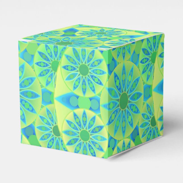 Mandala pattern, turquoise, blue, lime green favour box (Front Side)