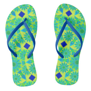 Mandala pattern, turquoise, blue, lime green jandals